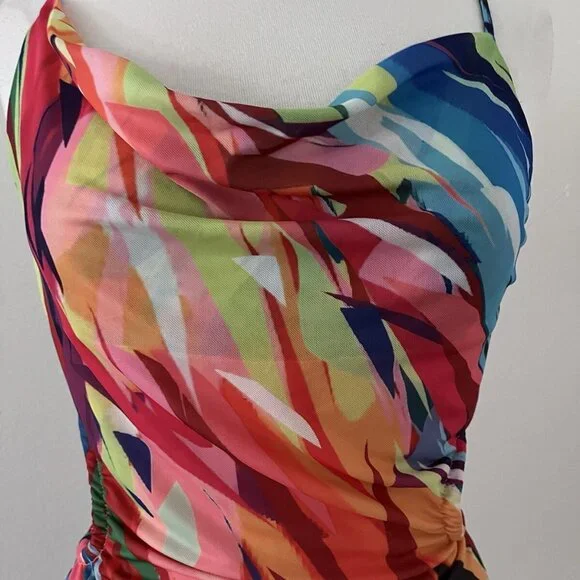 Blanc Clothingsexy mesh bodycon mini dress size large open back & sides stretch - Picture 4 of 11